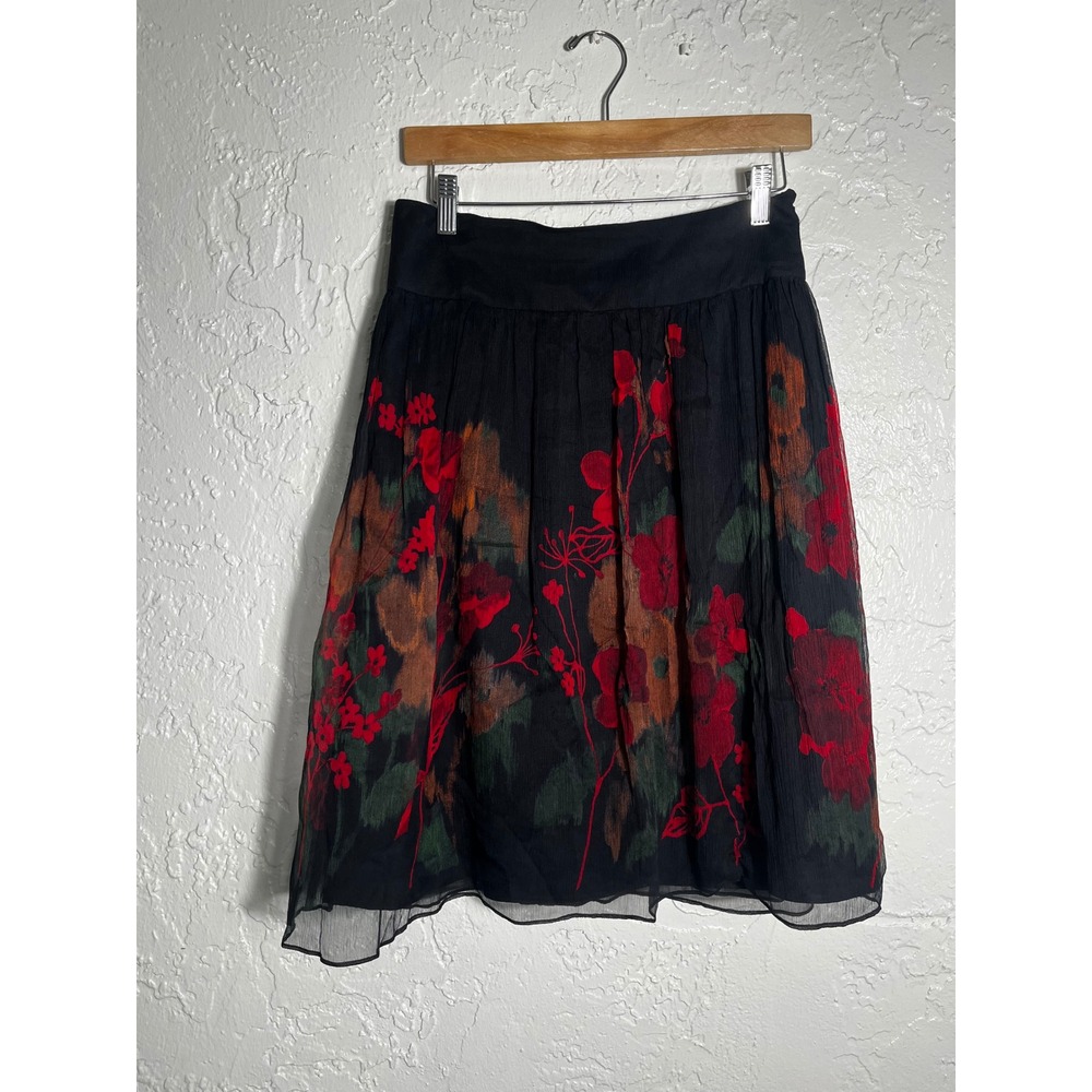 Teri Jon Rickie Freeman Size 6 Black Floral 100% Silk Midi Skirt - Picture 1 of 6